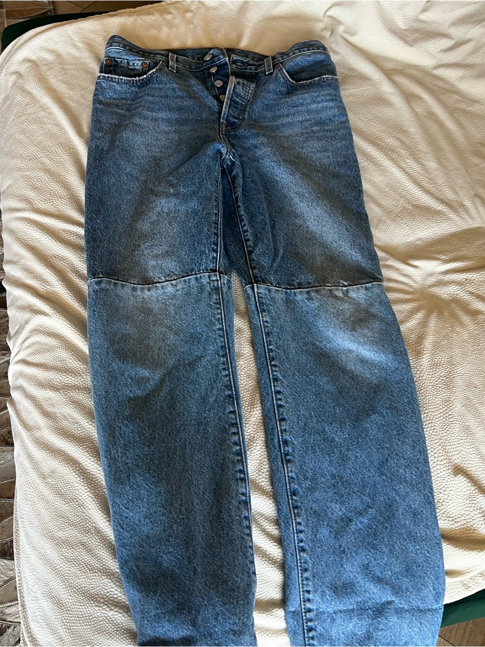 Levi's 501s women’s Straight Blue Denim Jeans with Leather Patch 2 tone